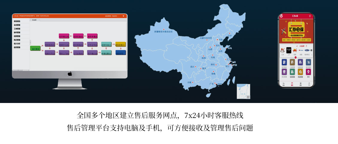 全国联保，售后无忧，全国多个地区建立售后服务网点，7x24小时客服热线 售后管理平台支持电脑及手机，可方便接收及管理售后问题